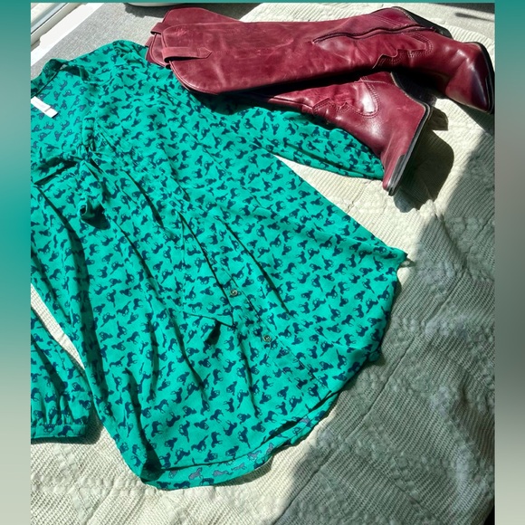 Xhilaration Emerald Green Tie-Neck Printed Blouse - Picture 6 of 6